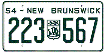 1954 NEW BRUNSWICK LICENSE PLATE - EMBOSSED WITH YOUR CUSTOM NUMBER