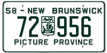 1958 NEW BRUNSWICK LICENSE PLATE - EMBOSSED WITH YOUR CUSTOM NUMBER