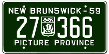 1959 NEW BRUNSWICK LICENSE PLATE - EMBOSSED WITH YOUR CUSTOM NUMBER