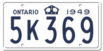 1949 ONTARIO LICENSE PLATE - 