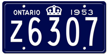 1953 ONTARIO LICENSE PLATE - 