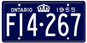 1955 ONTARIO LICENSE PLATE - 