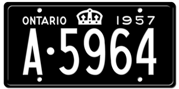 1957 ONTARIO LICENSE PLATE - 