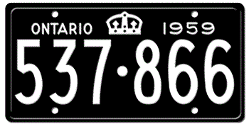 1959 ONTARIO LICENSE PLATE - 