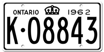 1962 ONTARIO LICENSE PLATE - 