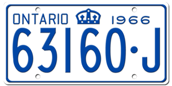 1966 ONTARIO LICENSE PLATE - EMBOSSED WITH YOUR CUSTOM NUMBER