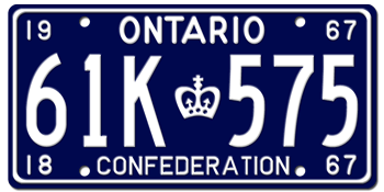 1967 ONTARIO LICENSE PLATE - 