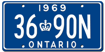 1969 ONTARIO LICENSE PLATE - EMBOSSED WITH YOUR CUSTOM NUMBER