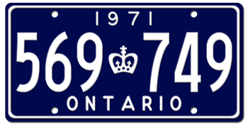1971 ONTARIO LICENSE PLATE - 