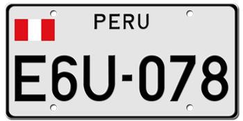 PERU LICENSE PLATE EMBOSSED WITH YOUR CUSTOM NUMBER