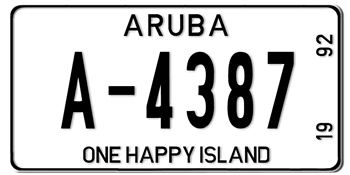 ARUBA AUTO LICENSE PLATE ISSUED IN 1992 -