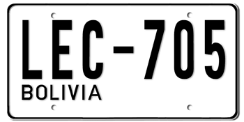 BOLIVIA AUTO LICENSE PLATE ISSUED IN 1987 -EMBOSSED WITH YOUR CUSTOM NUMBER