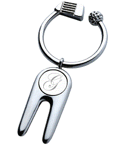 AUTOMODA METAL GOLF KEY HOLDER FINISHED IN NICKEL WITH CUSTOM DIAMOND ENGRAVED INITIAL - SCRIPT