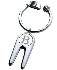 AUTOMODA METAL GOLF KEY HOLDER FINISHED IN NICKEL WITH CUSTOM DIAMOND ENGRAVED INITIAL - BOLD
