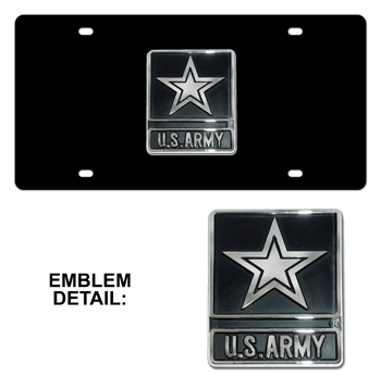 US ARMY CHROME EMBLEM 3D BLACK LICENSE PLATE