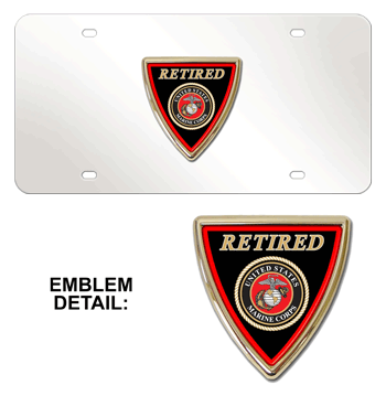 MARINES RETIRED EMBLEM 3D MIRROR LICENSE PLATE