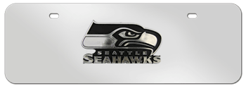 SEATTLE SEAHAWKS NFL (NATIONAL FOOTBALL LEAGUE) CHROME EMBLEM 3D MIRROR MID-SIZE LICENSE PLATE