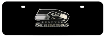SEATTLE SEAHAWKS NFL (NATIONAL FOOTBALL LEAGUE) CHROME EMBLEM 3D BLACK MID-SIZE LICENSE PLATE