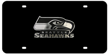 SEATTLE SEAHAWKS NFL (NATIONAL FOOTBALL LEAGUE) CHROME EMBLEM 3D BLACK LICENSE PLATE
