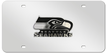 SEATTLE SEAHAWKS NFL (NATIONAL FOOTBALL LEAGUE) CHROME EMBLEM 3D MIRROR LICENSE PLATE