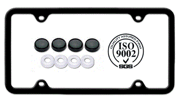 SLEEK DESIGN BLACK ONYX FINISHED STAINLESS STEEL 4-HOLE LICENSE PLATE FRAME