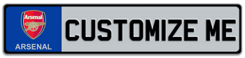 ARSENAL INTERNATIONAL SOCCER EUROPEAN PLATE EMBOSSED WITH YOUR CUSTOM NUMBER