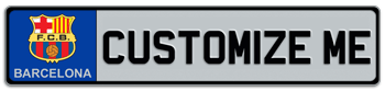 BARCELONA INTERNATIONAL SOCCER EUROPEAN PLATE EMBOSSED WITH YOUR CUSTOM NUMBER