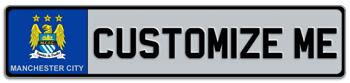 MANCHESTER CITY INTERNATIONAL SOCCER EUROPEAN PLATE EMBOSSED WITH YOUR CUSTOM NUMBER