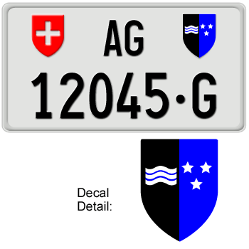SWITZERLAND(AARGAU) SWISS SQUARE LICENSE PLATE -- EMBOSSED WITH YOUR CUSTOM NUMBER