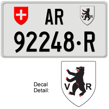 SWITZERLAND(APPENZELL AUSSERRHODEN) LICENSE PLATE -- EMBOSSED WITH YOUR CUSTOM NUMBER