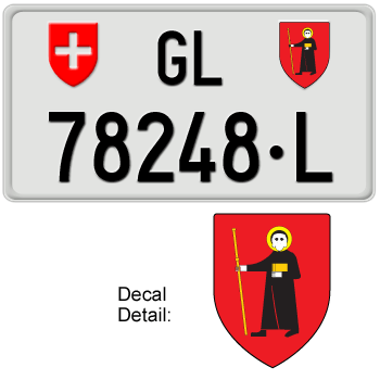 SWITZERLAND(GLARUS) SWISS SQUARE LICENSE PLATE -- EMBOSSED WITH YOUR CUSTOM NUMBER