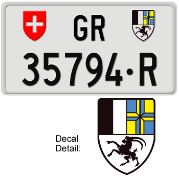 SWITZERLAND(GRAUBÜNDEN) EURO LICENSE PLATE -- EMBOSSED WITH YOUR CUSTOM NUMBER