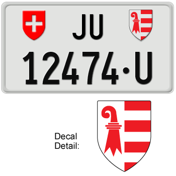 SWITZERLAND(JURA) LICENSE PLATE -- EMBOSSED WITH YOUR CUSTOM NUMBER