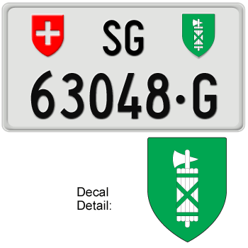 SWITZERLAND(ST. GALLEN) LICENSE PLATE -- EMBOSSED WITH YOUR CUSTOM NUMBER