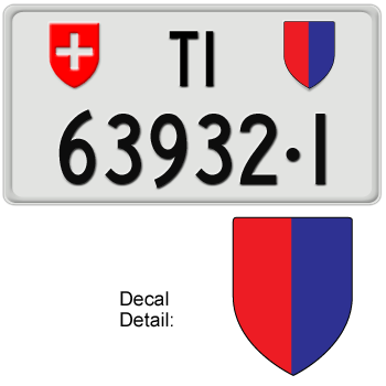 SWITZERLAND(TICINO) SWISS SQUARE LICENSE PLATE -- EMBOSSED WITH YOUR CUSTOM NUMBER