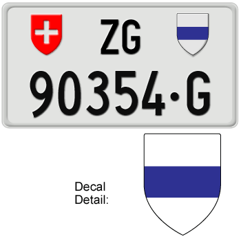 SWITZERLAND(ZUG) LICENSE PLATE -- EMBOSSED WITH YOUR CUSTOM NUMBER