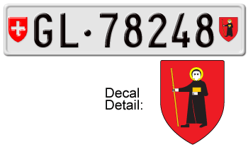 SWITZERLAND(GLARUS) EURO LICENSE PLATE -- EMBOSSED WITH YOUR CUSTOM NUMBER