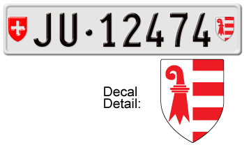 SWITZERLAND(JURA) EURO LICENSE PLATE -- EMBOSSED WITH YOUR CUSTOM NUMBER