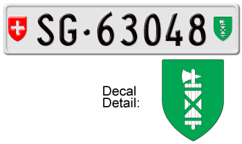 SWITZERLAND(ST. GALLEN) EURO LICENSE PLATE -- EMBOSSED WITH YOUR CUSTOM NUMBER