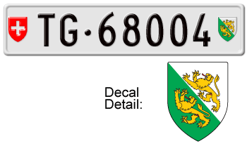 SWITZERLAND(THURGAU) SWISS LICENSE PLATE -- EMBOSSED WITH YOUR CUSTOM NUMBER