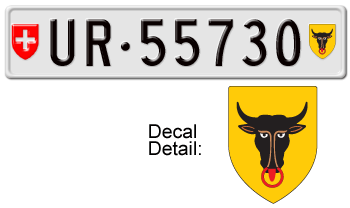 SWITZERLAND(URI) EURO LICENSE PLATE -- EMBOSSED WITH YOUR CUSTOM NUMBER