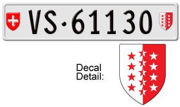 SWITZERLAND(VALAIS) EURO LICENSE PLATE -- EMBOSSED WITH YOUR CUSTOM NUMBER