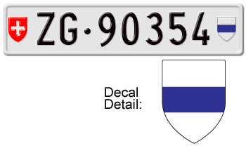 SWITZERLAND(ZUG) EURO LICENSE PLATE -- EMBOSSED WITH YOUR CUSTOM NUMBER