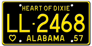 1957 ALABAMA STATE LICENSE PLATE - EMBOSSED WITH YOUR CUSTOM NUMBER