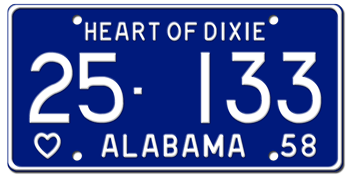 1958 ALABAMA STATE LICENSE PLATE - EMBOSSED WITH YOUR CUSTOM NUMBER