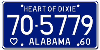 1960 ALABAMA STATE LICENSE PLATE - EMBOSSED WITH YOUR CUSTOM NUMBER