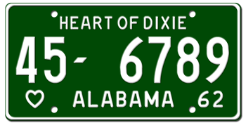 1962 ALABAMA STATE LICENSE PLATE - EMBOSSED WITH YOUR CUSTOM NUMBER