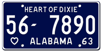 1963 ALABAMA STATE LICENSE PLATE - EMBOSSED WITH YOUR CUSTOM NUMBER