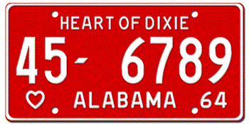1964 ALABAMA STATE LICENSE PLATE - EMBOSSED WITH YOUR CUSTOM NUMBER