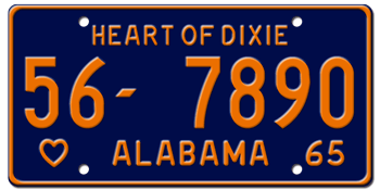 1965 ALABAMA STATE LICENSE PLATE - EMBOSSED WITH YOUR CUSTOM NUMBER